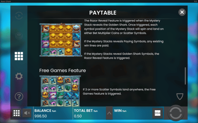 Razor Shark Paytable Razor Reveal Feature